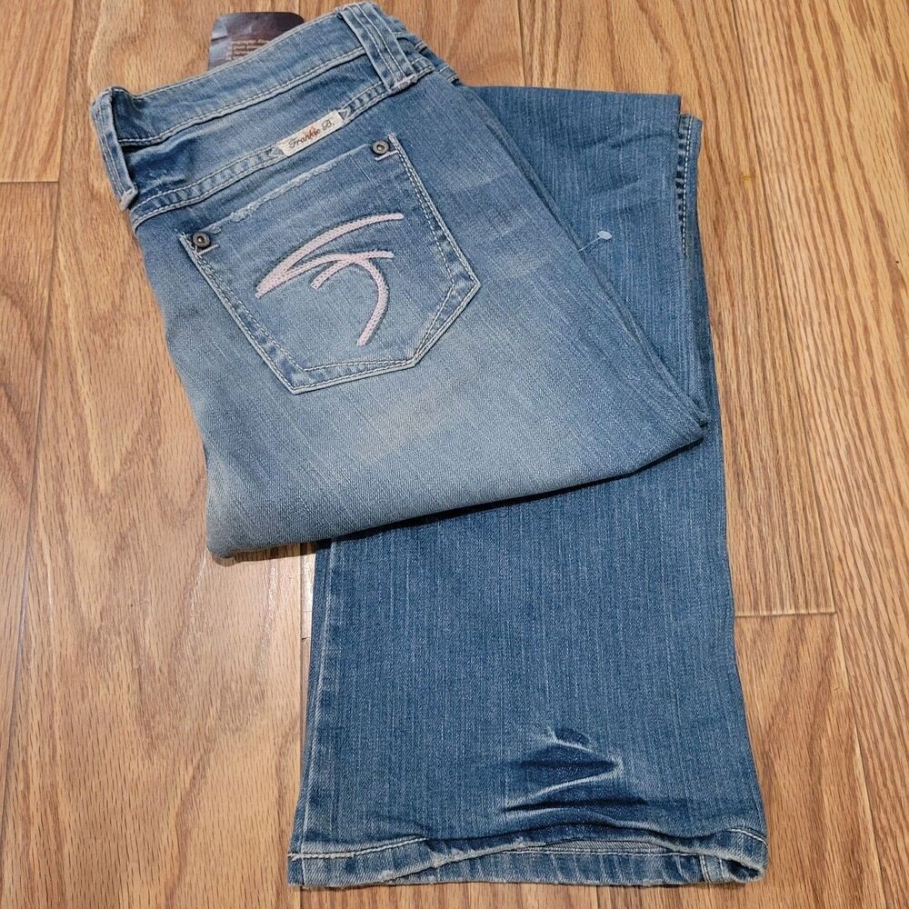 Vintage Y2K Low Rise Frankie B Jeans Pink F Logo Pockets Flare Bootcut 10 29x32